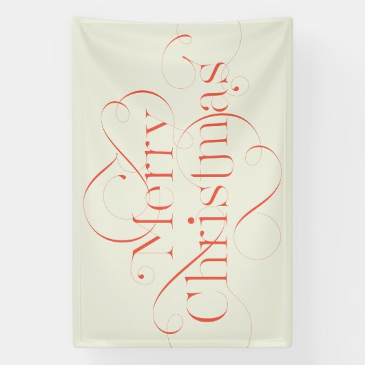 Handbeletterde Merry Christmas tekst met bloemen Spandoek (Verticaal)