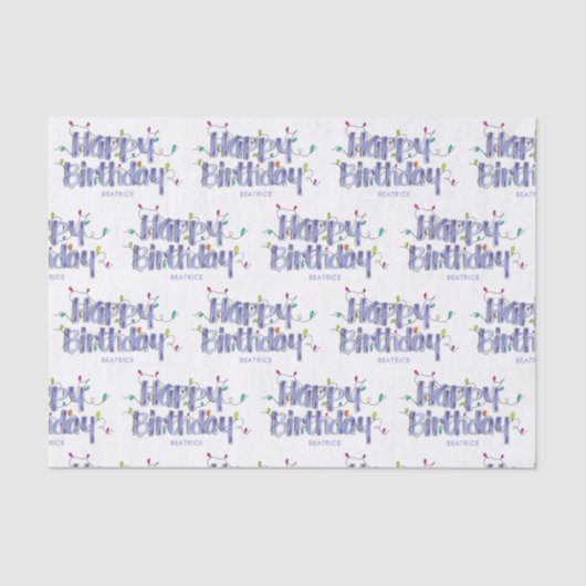 Handbelettering Dusty Blue Gepersonaliseerd Verjaa Tissuepapier (Voorkant)