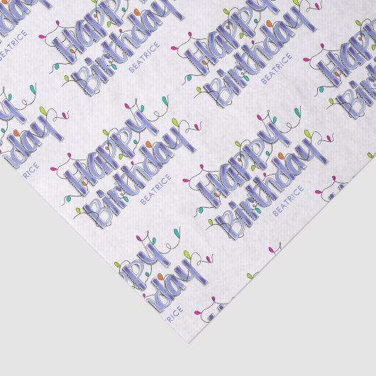 Handbelettering Dusty Blue Gepersonaliseerd Verjaa Tissuepapier (Detail)