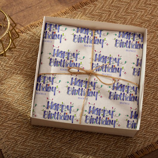 Handbelettering Dusty Blue Gepersonaliseerd Verjaa Tissuepapier