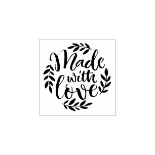 Handbelettering gemaakt met liefde rustieke blader rubberstempel