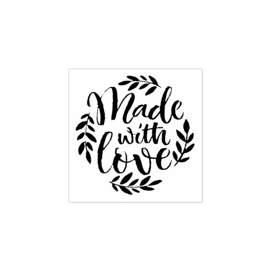 Handbelettering gemaakt met liefde rustieke blader rubberstempel (Afrduk)