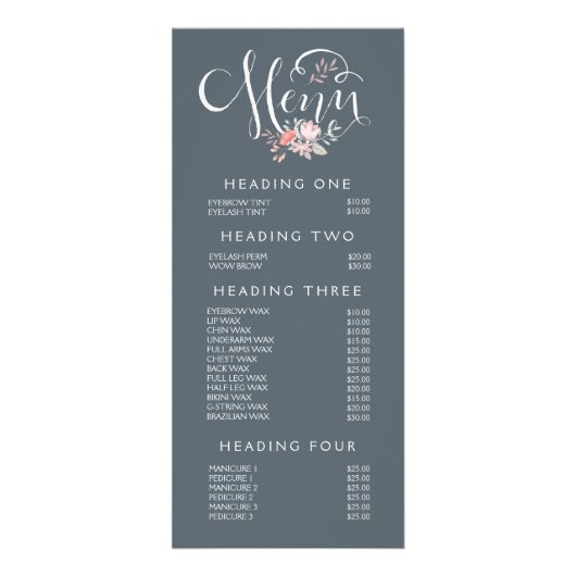 Handbelettering Salon Stylist Menu prijslijst (Voorkant)