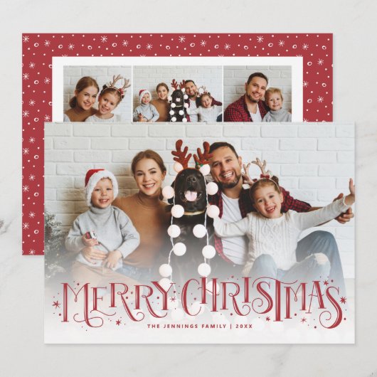 Handbelettering Vrolijk Kerstfeest Rode Vakantie K Aankondiging (Voorkant / Achterkant)