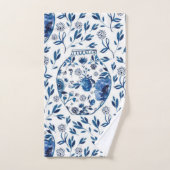 Handbeschilderd blauw en wit Chinoiserie Floral St Bad Handdoek (Handdoek)