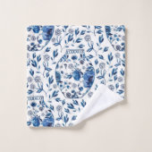 Handbeschilderd blauw en wit Chinoiserie Floral St Bad Handdoek (Wasdoekje)