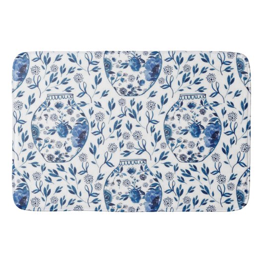 Handbeschilderd blauw en wit Chinoiserie Floral St Badmat (Voorkant)