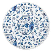 Handbeschilderd blauw en wit Chinoiserie Floral St Keramische Knop (Voorkant)