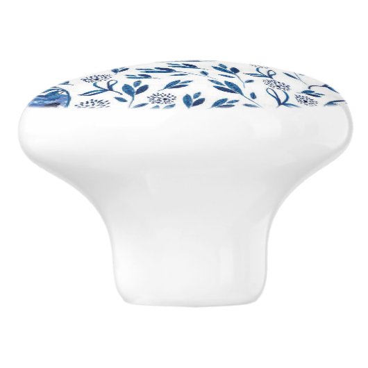 Handbeschilderd blauw en wit Chinoiserie Floral St Keramische Knop (Zijkant)