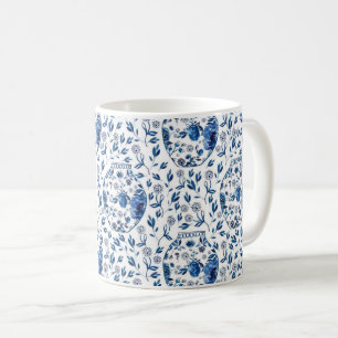 Handbeschilderd blauw en wit Chinoiserie Floral St Koffiemok