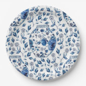 Handbeschilderd blauw en wit Chinoiserie Floral St Papieren Bordje (Voorkant)