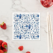 Handbeschilderd blauw en wit Chinoiserie Floral St Servet (Insitu)