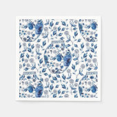 Handbeschilderd blauw en wit Chinoiserie Floral St Servet (Voorkant)