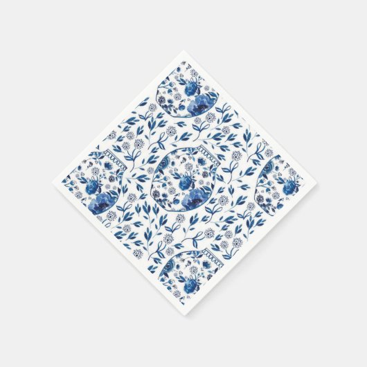 Handbeschilderd blauw en wit Chinoiserie Floral St Servet (Hoek)