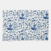 Handbeschilderd blauw en wit Chinoiserie Floral St Theedoek (Horizontaal)