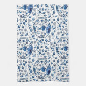 Handbeschilderd blauw en wit Chinoiserie Floral St Theedoek (Verticaal)