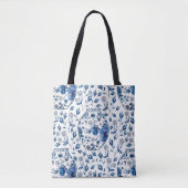 Handbeschilderd blauw en wit Chinoiserie Floral St Tote Bag (Voorkant)
