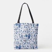 Handbeschilderd blauw en wit Chinoiserie Floral St Tote Bag (Achterkant)