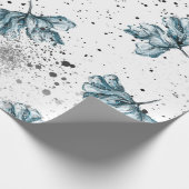 Handbeschilderd blauw Floral Cadeaupapier (Hoek)