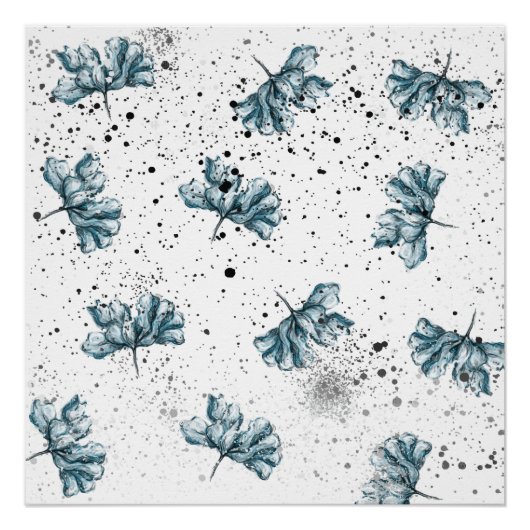 Handbeschilderd blauw Floral Perfect Poster (Voorkant)