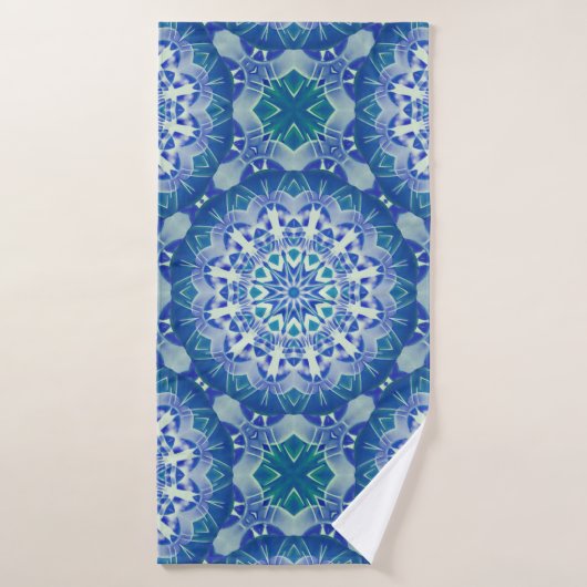Handbeschilderd Blauw Groen Mandala Badhanddoek (Badhanddoek)