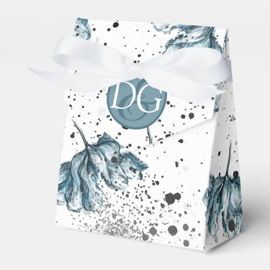 Handbeschilderd blauw Monogram Floral Bedankdoosjes (Voorkant Zijde)