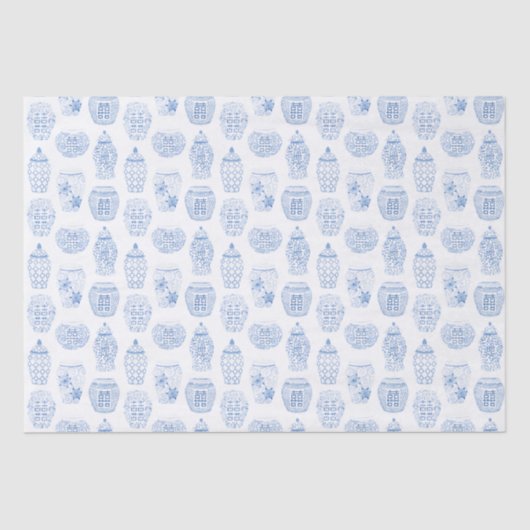 Handbeschilderd Blauw Wit Ginger Jar Chinees Aarde Tissuepapier (Voorkant)