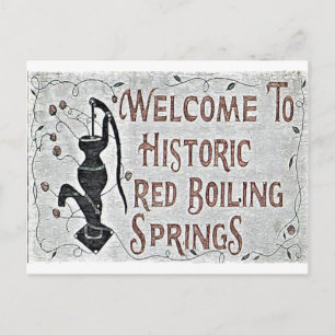 Handbeschilderd bord voor rode kokende veren briefkaart