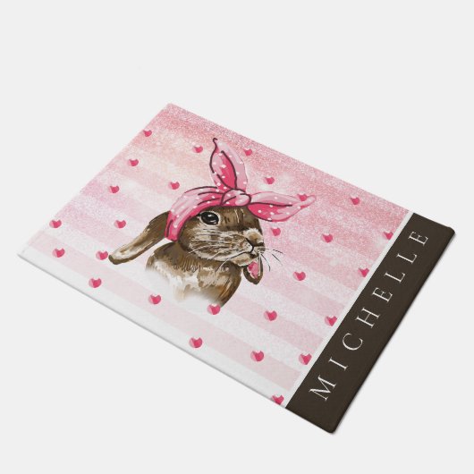 Handbeschilderd Bunny glitter gepersonaliseerd Deurmat (Schuin)