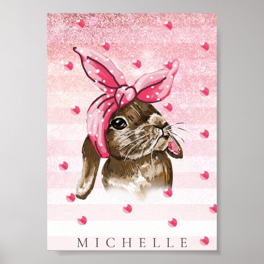 Handbeschilderd Bunny glitter gepersonaliseerd Poster (Voorkant)