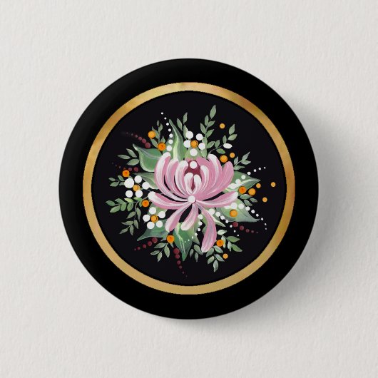 Handbeschilderd chrysanthemum ronde button 5,7 cm (Voorkant)