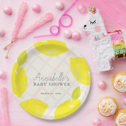 Handbeschilderd citroen roze Baby shower Papieren Bordje (Feest)