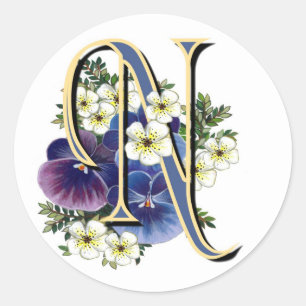 Handbeschilderd Initiaal monogram - N Ronde Sticker