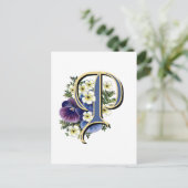 Handbeschilderd Initiaal monogram - P Briefkaart (Staand voorkant)