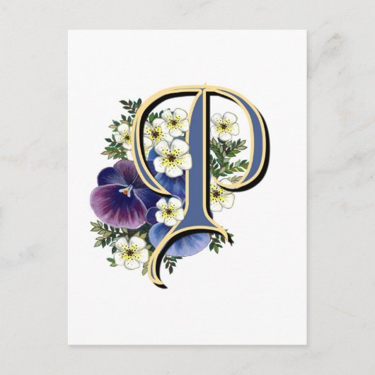 Handbeschilderd Initiaal monogram - P Briefkaart (Voorkant)