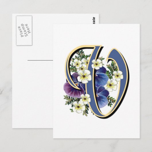 Handbeschilderd Initiaal monogram - V Briefkaart (Voorkant / Achterkant)