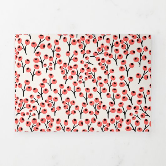 Handbeschilderd kerstkantoor Berries Red White Drieluik Wenskaart (Cover)