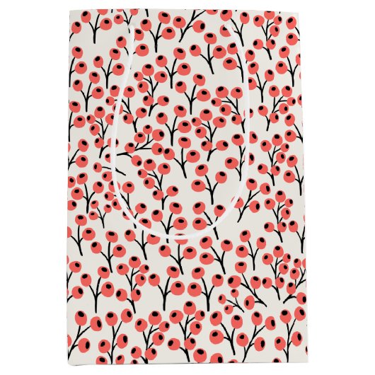 Handbeschilderd kerstkantoor Berries Red White Medium Cadeauzakje (Voorkant)