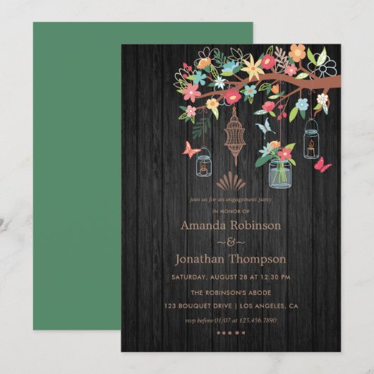 Handbeschilderd Mason Jars Spring Engagement Party Kaart (Voorkant / Achterkant)