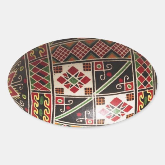 Handbeschilderd Oekraïens paasei Ovale Sticker (Voorkant)