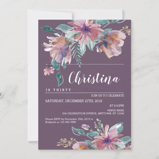 Handbeschilderd Paars Floral Grandma Birthday Part Kaart (Voorkant)