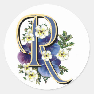 Handbeschilderd Pansy Initiaal Monogram - R Ronde Sticker