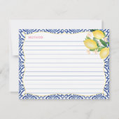 Handbeschilderd Positano Lemons Royal Blue Recept  Kaart (Achterkant)