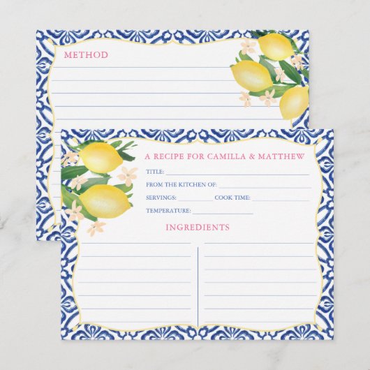 Handbeschilderd Positano Lemons Royal Blue Recept  Kaart (Voorkant / Achterkant)