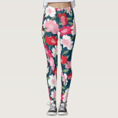 Handbeschilderd roze rode kosmos Flowers Patroonfl Leggings (Voorkant)