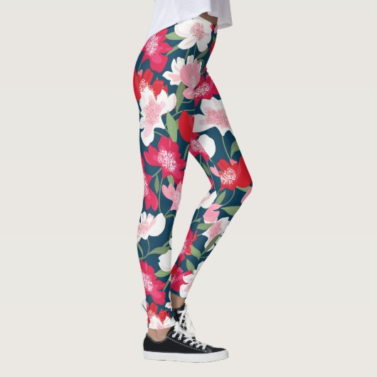 Handbeschilderd roze rode kosmos Flowers Patroonfl Leggings (Rechts)