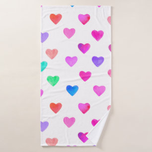 handbeschilderd waterverf hartenpatroon Valentijns Badhanddoek