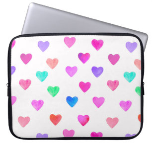 handbeschilderd waterverf hartenpatroon Valentijns Laptop Sleeve