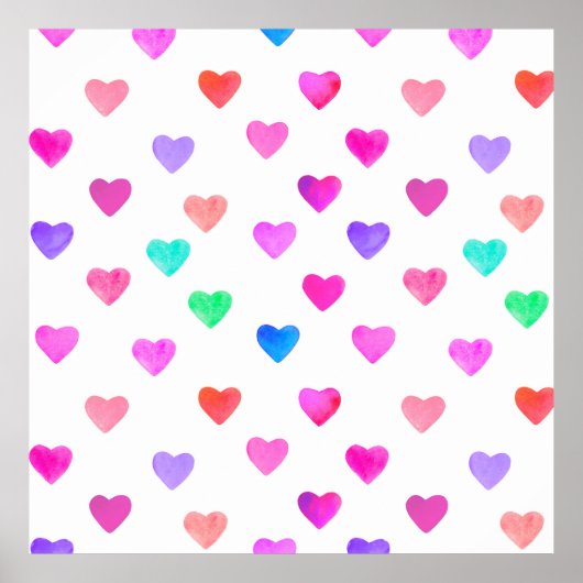 handbeschilderd waterverf hartenpatroon Valentijns Poster (Voorkant)
