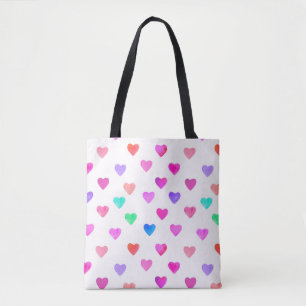 handbeschilderd waterverf hartenpatroon Valentijns Tote Bag